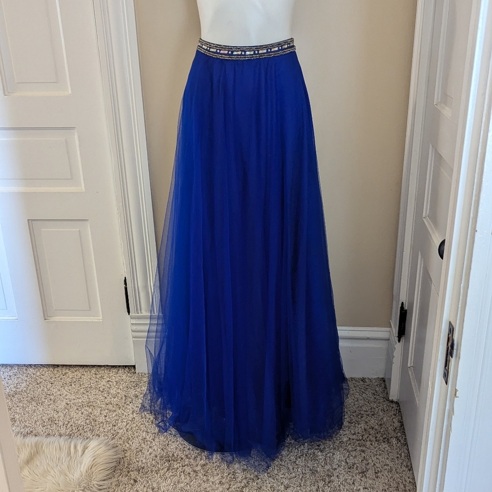 Wide Waistband Tulle Ruffled Skirt A-Line Dress Blue